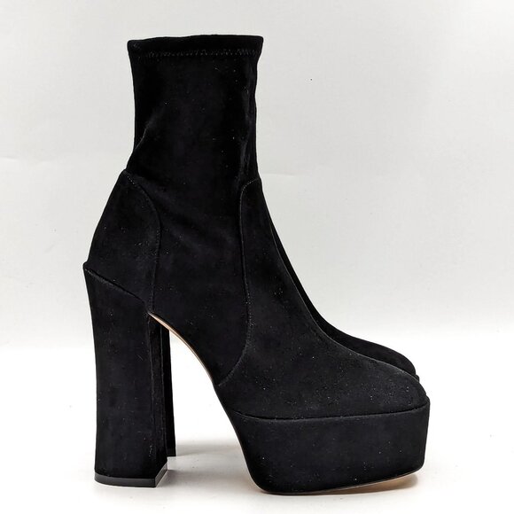Stuart Weitzman Skyhigh Black Suede Sock Platform Sock Ankle Boots size 8.5 - Picture 9 of 11